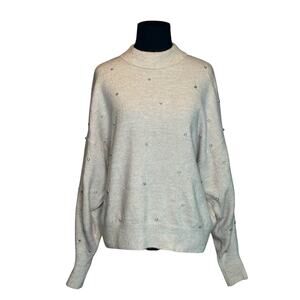 H&M cream beaded sparkle silver studs sweater size Small